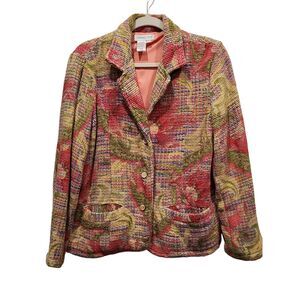 Coldwater Creek Colorful Floral Woven Tapestry Coastal Grandma Slouchy Blazer 14